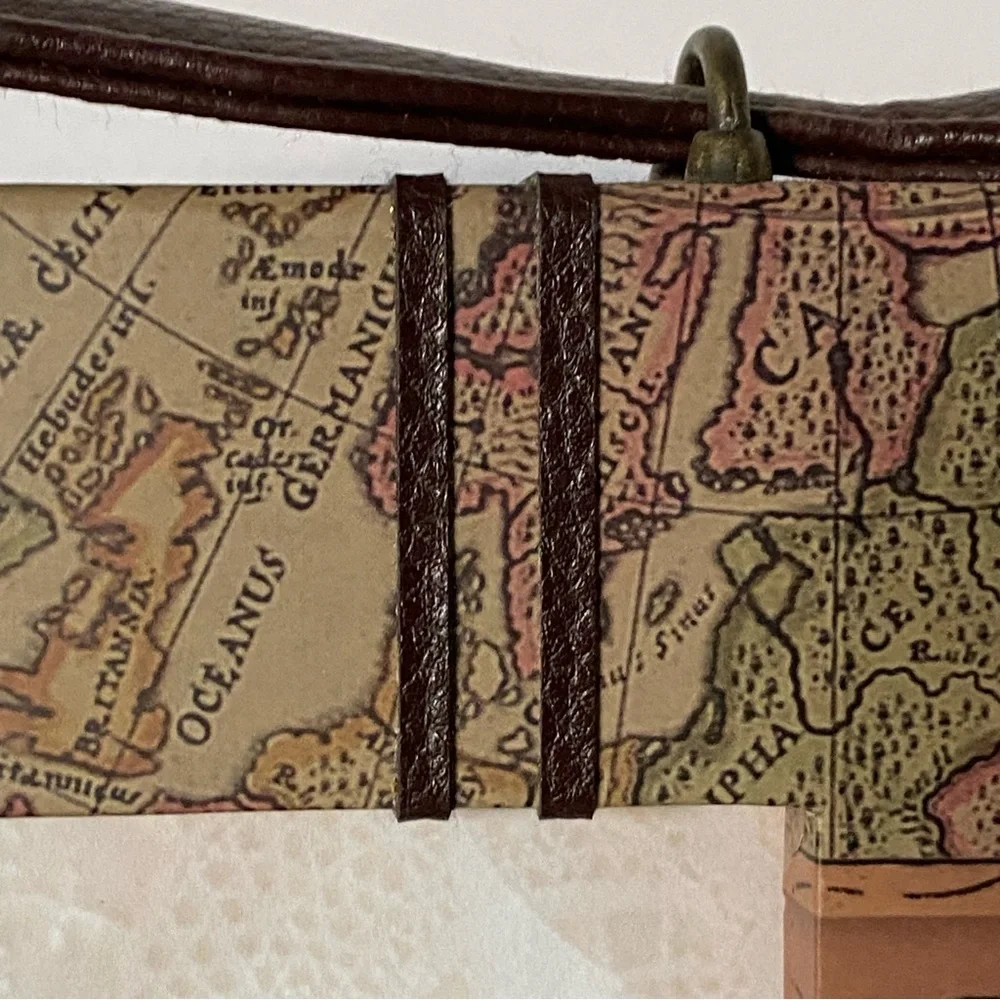 Suitcase Frame Old World Map Mud Pie 4 X 6” Photo Leather Handle Vintage Look